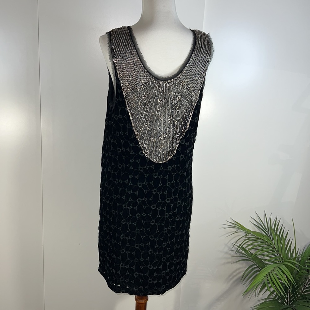 FREE PEOPLE black velvet beaded neck shift dress - Picture 7 of 16